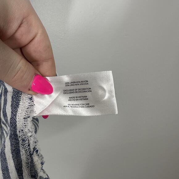 Orvis Womens S Boxy Blue White Stripe Short Sleeve Linen Blend Button Down - Picture 3 of 4